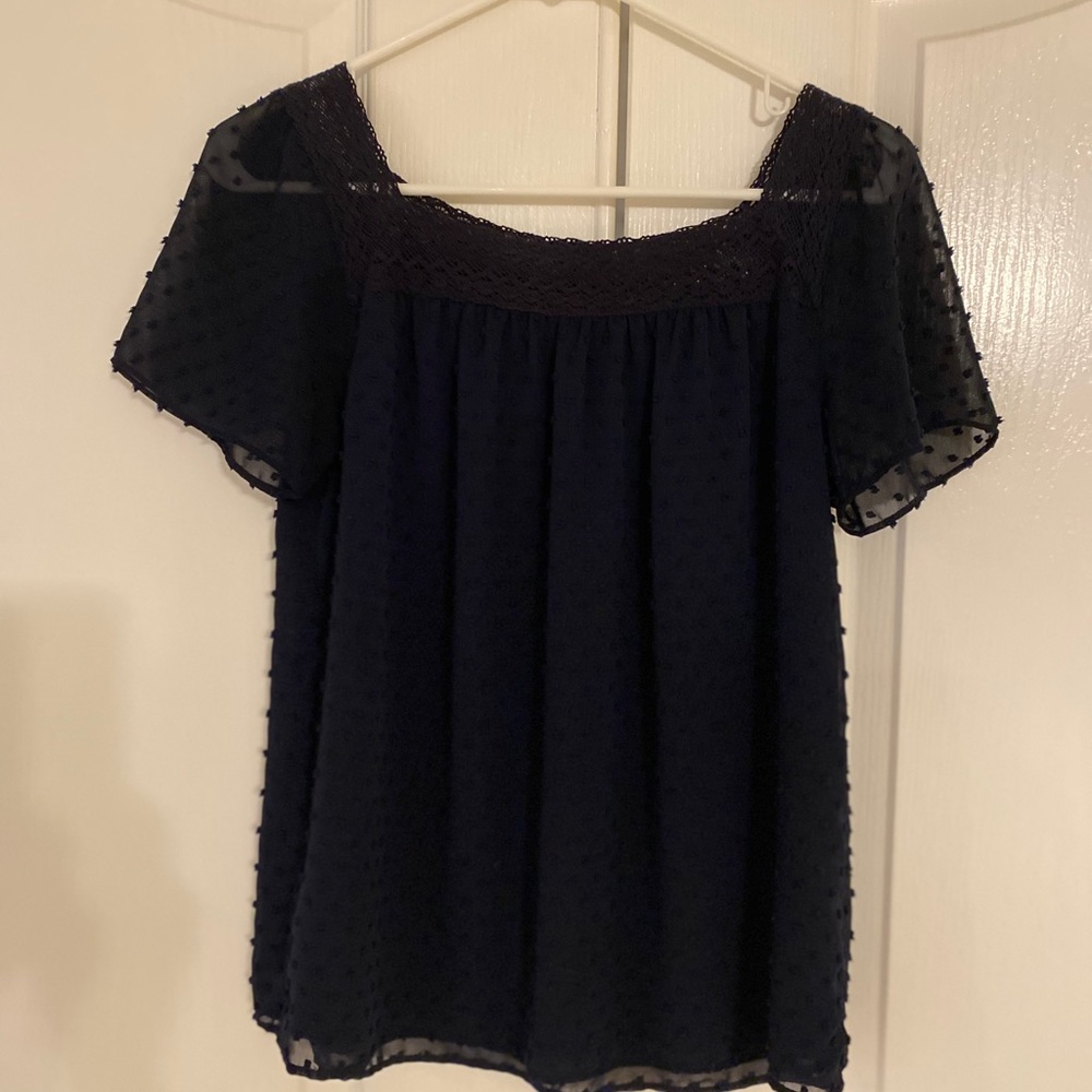 J Crew Navy Blue Blouse With lace detail size 4